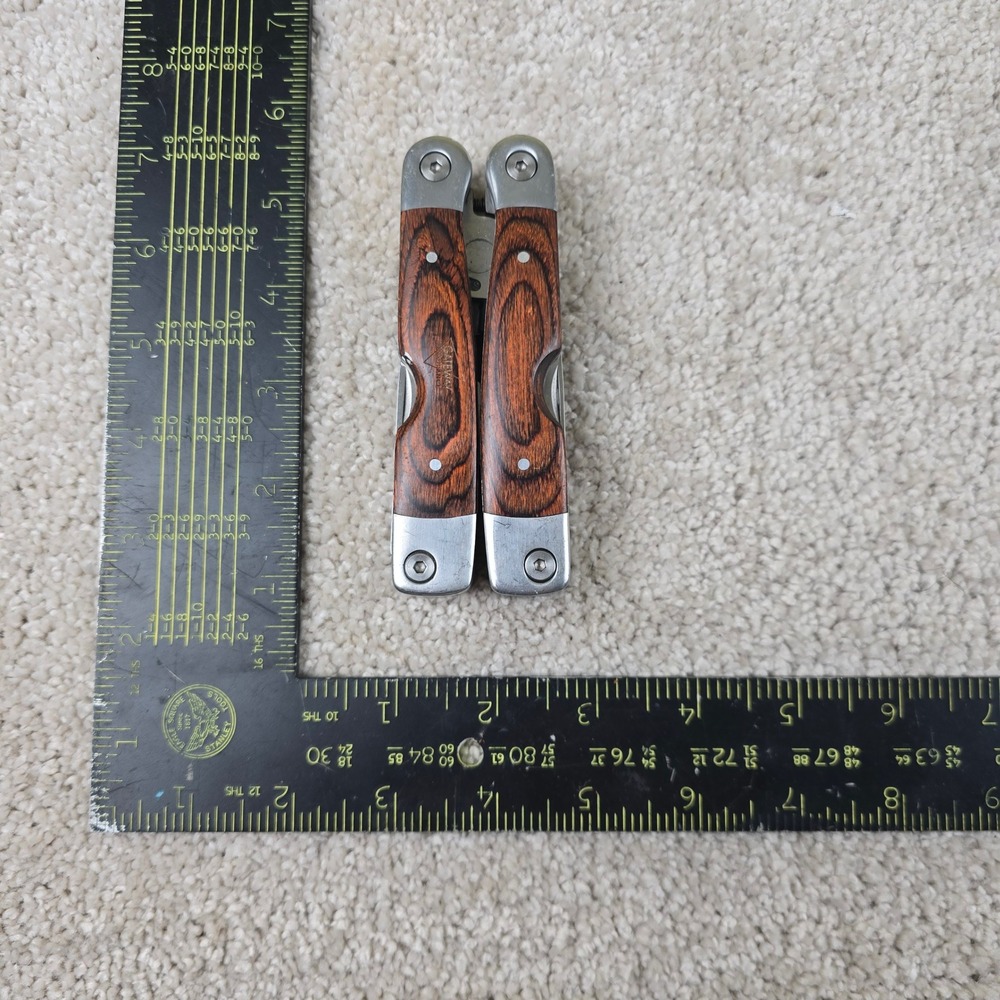 Sheffield Multi-Tool Brown Wood Inlay Stainless Steel Folding Pliers Pocket Tool